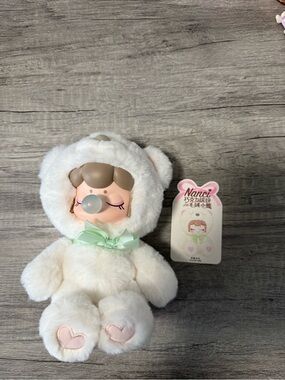 Nanci Plush Doll in White with Mint Bow
